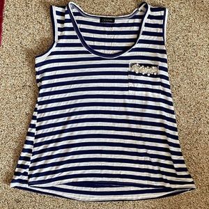 Navy Blue and White Striped Tank Top Size L